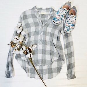 Cloth & Stone Plaid Flannel Raw Hem Shirt